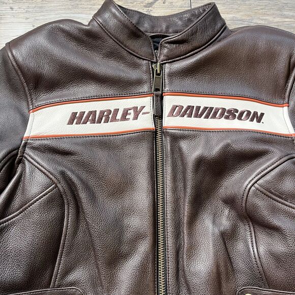 Harley Davidson Leather Jacket Women's XL Victory Lane Heavyweight Brown $600 - Picture 11 of 12